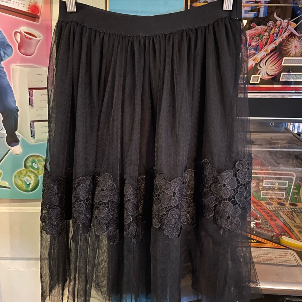 Black tulle and lace skirt